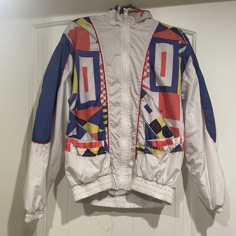 PacSun Retro Windbreaker Jacket Mens Size‎ Small White Red Blue Yellow